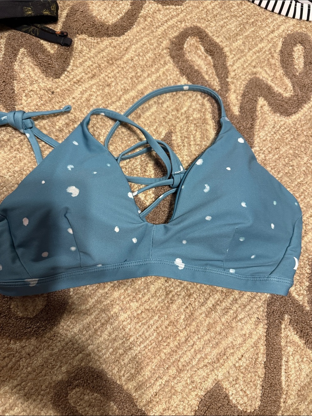 Hurley Teal Blue Polka Dot Strappy Bikini Top